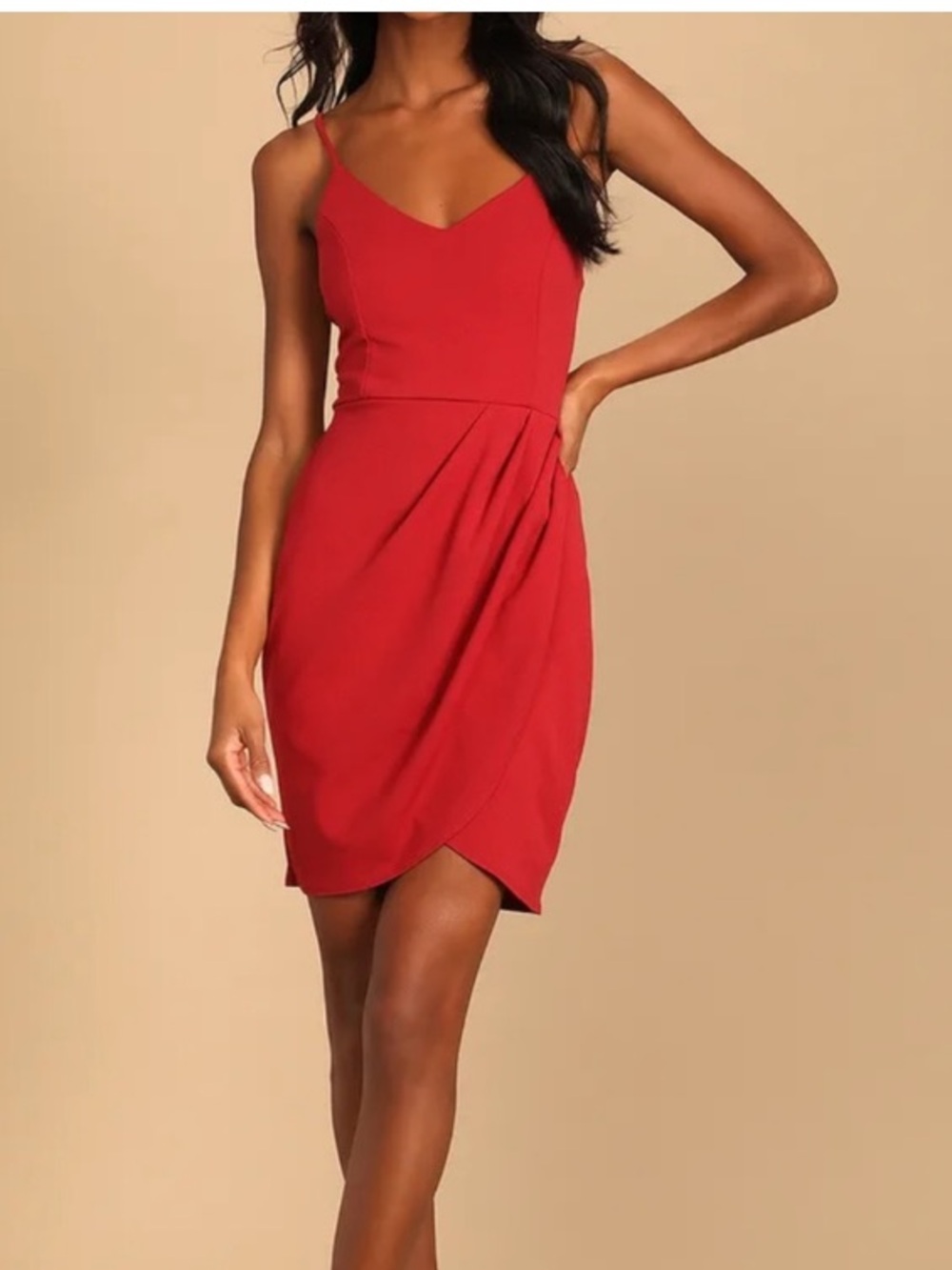 Lulu's Red Spaghetti-Strap Tulip Dress